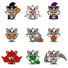 vector cartoon character cute cat animal mascot costume set bundle halloween