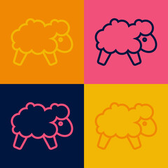 Pop art line Sheep icon isolated on color background. Counting sheep to fall asleep. Vector