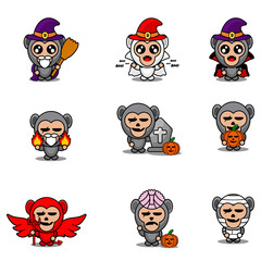 vector cartoon character cute gorilla animal mascot costume set halloween bundle