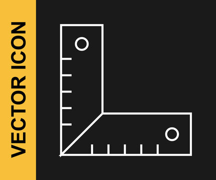 White line Corner ruler icon isolated on black background. Setsquare, angle ruler, carpentry, measuring utensil, scale. Vector
