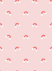 Cute rainbow small scaled regular vector seamless pattern. Boho arc phone wallpaper. Pink and red neutral screen background.