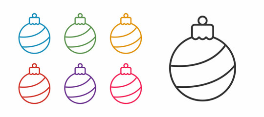 Set line Christmas ball icon isolated on white background. Merry Christmas and Happy New Year. Set icons colorful. Vector