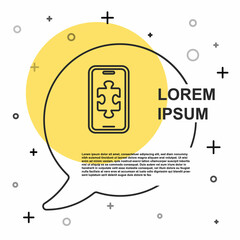 Black line Smartphone and playing in game icon isolated on white background. Mobile gaming concept. Random dynamic shapes. Vector