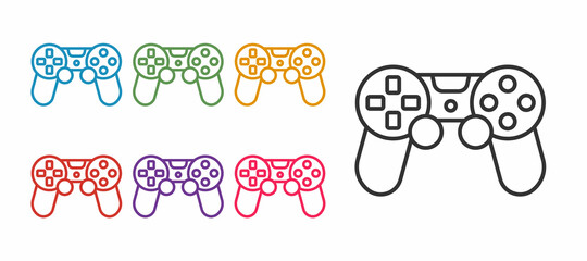 Set line Game controller or joystick for game console icon isolated on white background. Set icons colorful. Vector