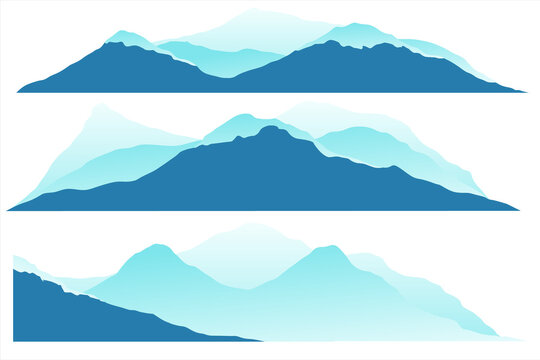 Set of silhouettes of mountains on isolated background. Mountain hand drawing

