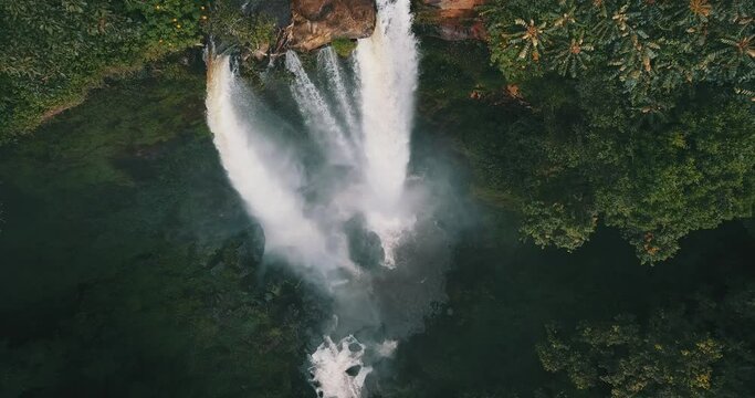 4k Rising shot above beautiful waterfall in Dschang