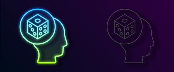 Glowing neon line Game dice icon isolated on black background. Casino gambling. Vector