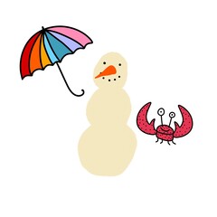 Set new year with snowman on the beach for Christmas gifts