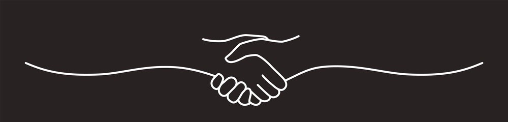 Handshake, agreement, introduction banner hand drawn with single line
