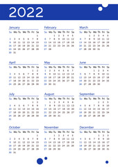 Simple pocket calendar 2022 year on white Background.
