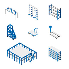 Warehouse equipment set vector illustration - obrazy, fototapety, plakaty