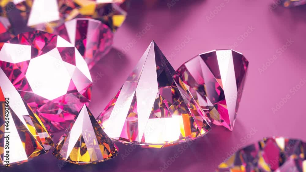 Poster pink diamonds. 3d render seamless loop animation