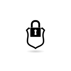 Shield security with lock symbol with shadow