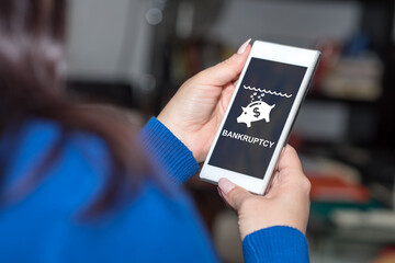 Bankruptcy concept on a smartphone