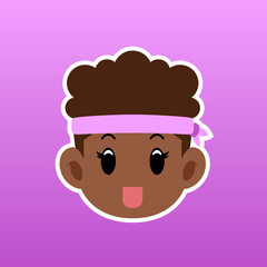 Obraz na płótnie Canvas Cartoon illustration of a African American girl face wearing a headband in a flat style,this cute image is suitable for your colorful and flat project design elements, can also be used for icon