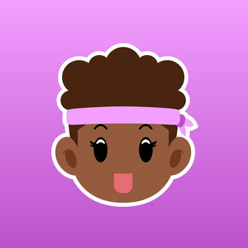 Cartoon illustration of a African American girl face wearing a headband in a flat style,this cute image is suitable for your colorful and flat project design elements, can also be used for icon
