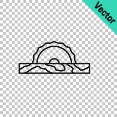 Black line Electric circular saw with steel toothed disc icon isolated on transparent background. Electric hand tool for cutting wood or metal. Vector