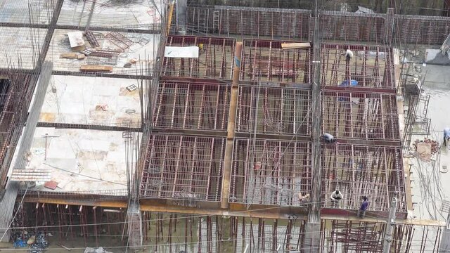 Top views of Construction of a multi-storey building inside Dhaka City is in progress at Sher-e-Bangla Nagar, Dhaka.