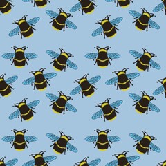 Seamless summer pattern with bumblebee for fabrics and textiles 