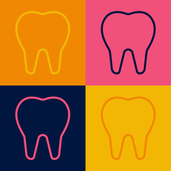 Pop art line Tooth icon isolated on color background. Tooth symbol for dentistry clinic or dentist medical center and toothpaste package. Vector