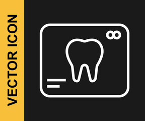 White line X-ray of tooth icon isolated on black background. Dental x-ray. Radiology image. Vector