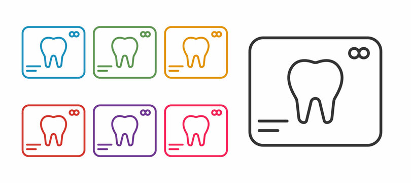 Set line X-ray of tooth icon isolated on white background. Dental x-ray. Radiology image. Set icons colorful. Vector