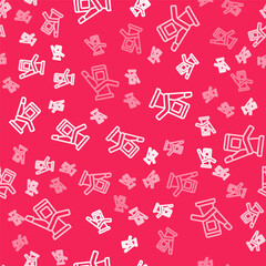White line Medical dental chair icon isolated seamless pattern on red background. Dentist chair. Vector