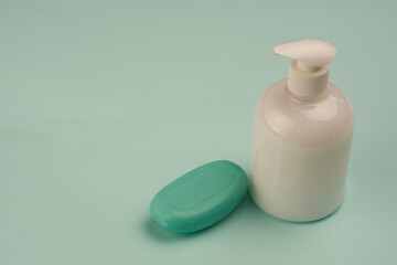 soap hygiene body care bathroom supplies green background