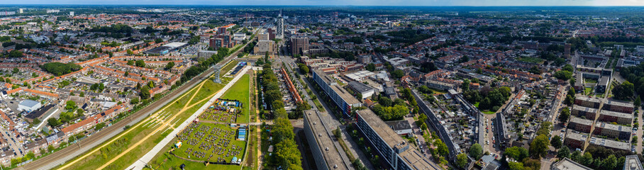 Aerial view around Tilburg in netherlands on a windy day in summer.