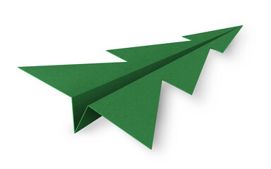 Christmas tree paper plane isolated