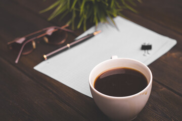 coffee cup notepad with pen learning desk office