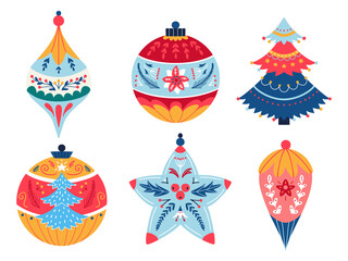 Christmas balls vector set Decor bauble elements