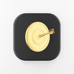 Fototapeta na wymiar Gold dart target icon. 3d rendering black square key button, interface ui ux element.
