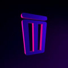 Flat outline neon trash bin icon. 3d rendering ui ux interface element. Dark glowing symbol.