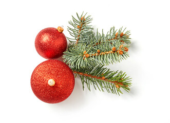 Obraz na płótnie Canvas Fir tree branches and Christmas balls