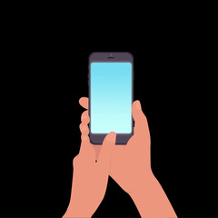 Web. phone in hand on a dark background