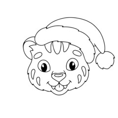 Head tiger. Coloring book page for kids. Cartoon style character. Vector illustration isolated on white background.
