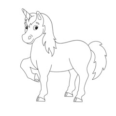 Obraz premium Magic unicorn. Fairy horse. Coloring book page for kids. Cartoon style character. Vector illustration isolated on white background.