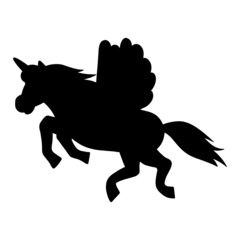 Magic fairy unicorn. Cute horse. Black silhouette. Design element. Vector illustration isolated on white background. Template for books, stickers, posters, cards, clothes.