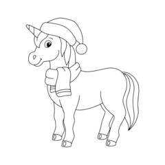 Magic fairy unicorn. Cute horse. Coloring book page for kids. Cartoon style character. Vector illustration isolated on white background.
