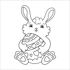 Easter rabbit with egg. Coloring book page for kids. Cartoon style. Vector illustration isolated on white background.
