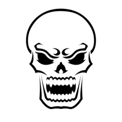 Angry skull. Outline silhouette. Design element. Vector illustration isolated on white background. Template for books, stickers, posters, cards, clothes.