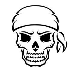 Angry skull pirate. Outline silhouette. Design element. Vector illustration isolated on white background. Template for books, stickers, posters, cards, clothes.
