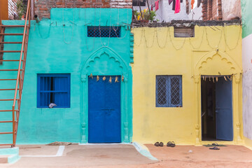 Colorful little houses in the center of Orchha, India