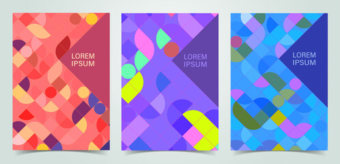 Cover design set using geometric shapes and lines in composition. vector illustration