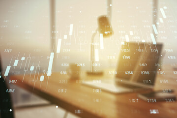 Multi exposure of abstract graphic data spreadsheet sketch on modern computer background, analytics and analysis concept