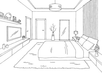 Bedroom graphic black white home interior sketch illustration vector 