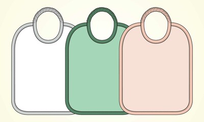 Cotton jersey fabric, Newborn children cravat infant towel scarf  Saliva Towel For Boys And Girls. Overall Technical fashion flat sketch vector illustration template different three colors.