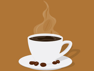 Obraz premium Cup of aromatic black coffee with steam vector illustration