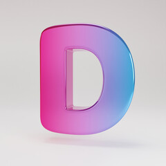 Glossy uppercase letter D with gradient. font with glitter isolated on white background.